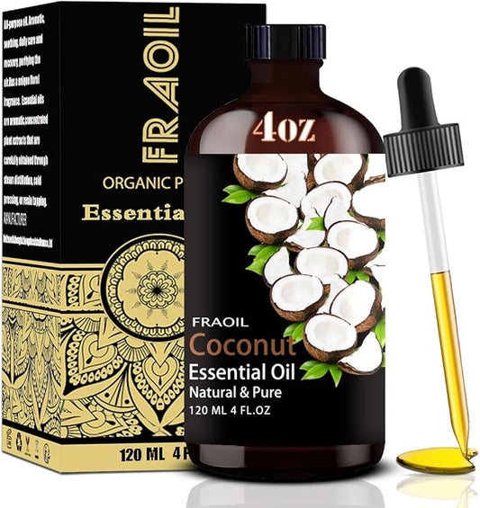 Coconut Essential Oil, Coconut Oil 4 Fl Oz 120ML for Diffuser Humidifier Yoga Cleaning DIY Candle Soap Making Perfume Gift for Women Essential Oils FRAOIL (Coconut 4 Fl Oz (Pack of 1))