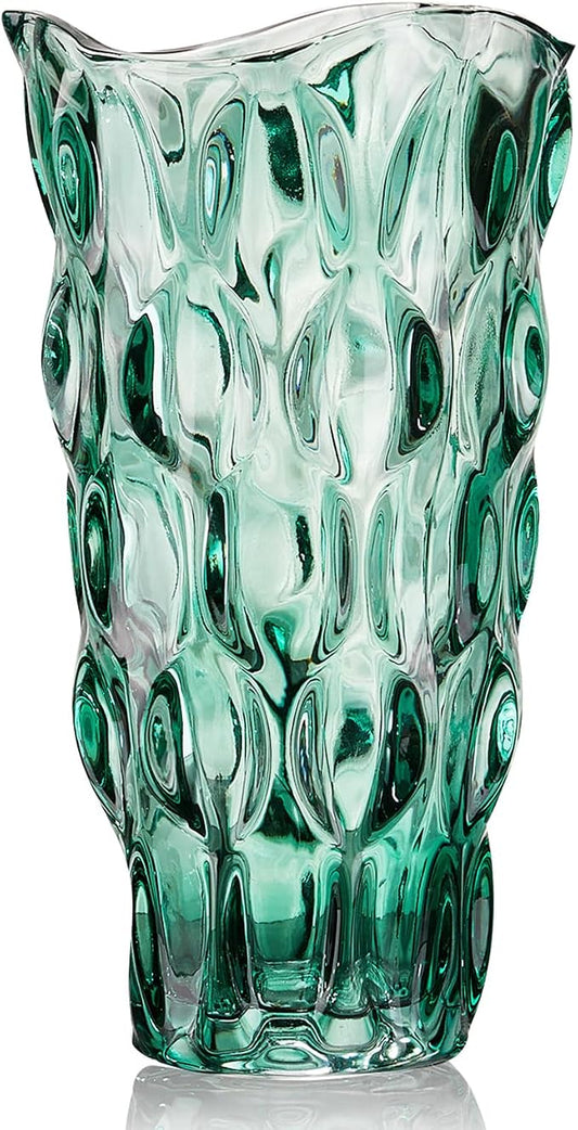 CEMABT 9.5inch 3.4 lb Glass Vases for Flowers Unbreakable Thickened Morden vase for Tables Centerpieces,Colorful,Vintage and Clear Rose Large Flower vases for Bouquet Unique Gifts（Green）