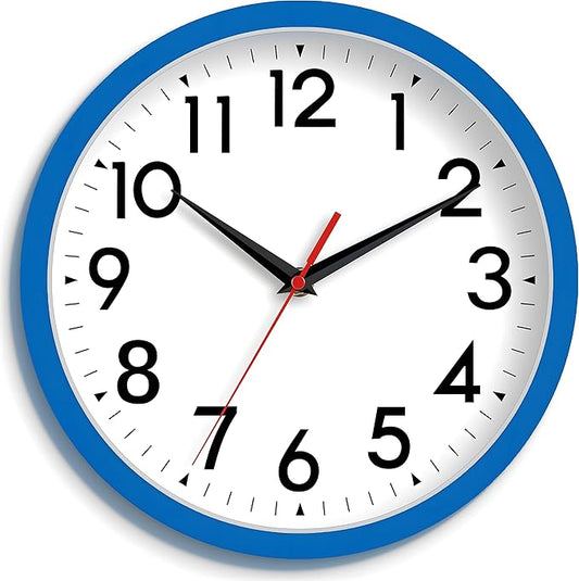 DAXSMY Wall Clock Small Analog 8 Inch Silent Non Ticking Battery Operated Modern Simple Decorative for Kitchen Office Bedroom Bathroom Living Room(Blue)
