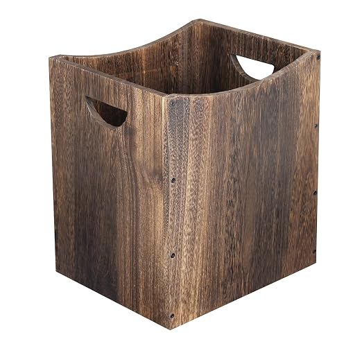 5 Gallon Wooden Trash Can Curved Design Office Waste Basket, Rectangular Farmhouse Garbage Can, Brown Vintage Wood Trash Can Storage Basket With Handles for Bedroom Office Living Room Decorative