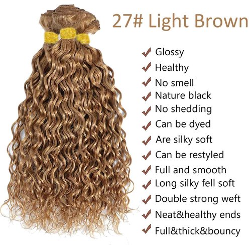 Habiliana Bundles Human Hair 24 26 28 Inch Water Wave Brown 27 Human Hair Bundles 11A Unprocessed Brazilian Virgin Quick Weave Hair Extensions for Black Women