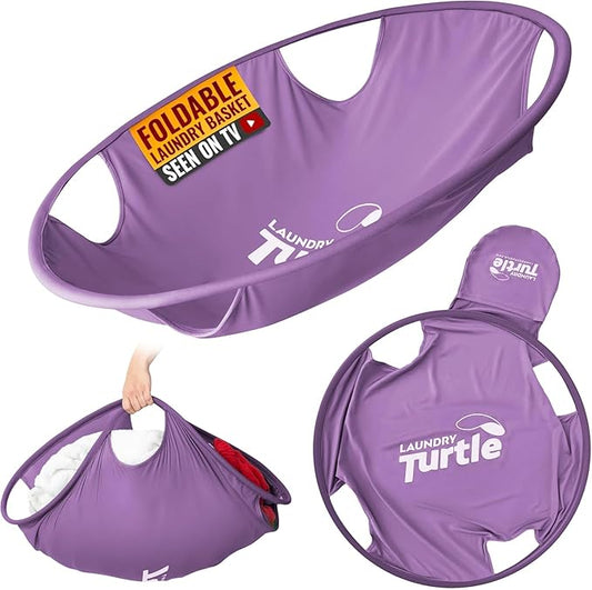 Laundry Turtle Collapsible Laundry Basket | Revolutionary Foldable Laundry Hamper | Innovative Laundry Basket for Dirty Clothes Washing & Dryer Removal Portable Laundry Grabber (Lavender, Large)