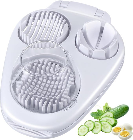 LemonRoad 3 in 1 Egg Slicer for Hard Boiled Eggs Stainless Steel Egg Cutter White Kitchen Dicer Chopper Tool for Strawberry Grape Cherry Banana Butter Mushroom Tomato