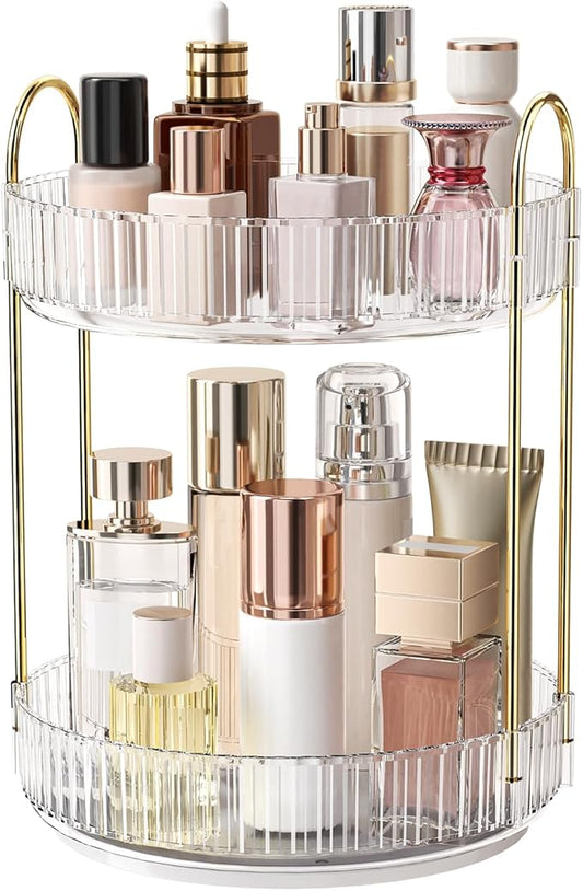 Oifecsie 360° Rotating Makeup Organizer, Large Capacity SkinCare Organizer, 2 Tier Cosmetic Skin Care Perfume Dresser Organizer, Fits Cosmetics, Perfume, Skin Care, Lipstick
