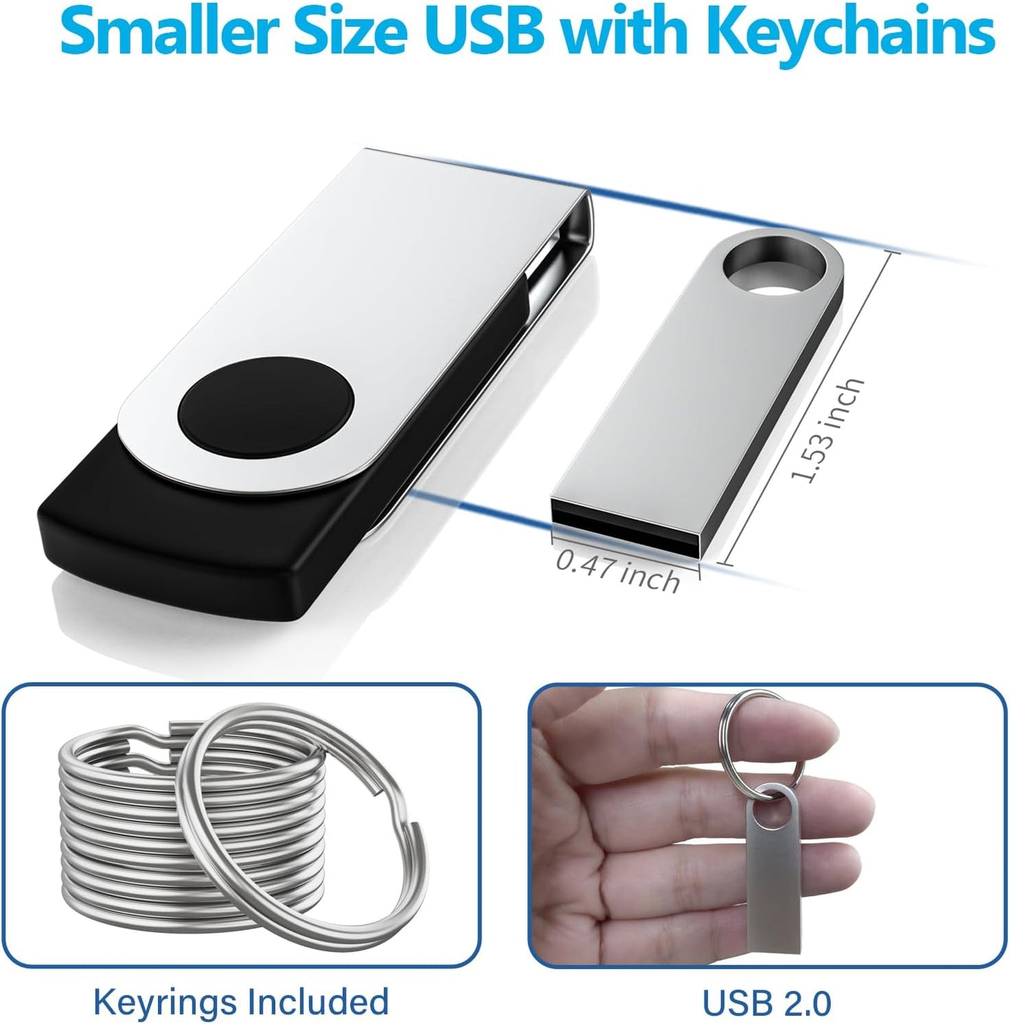 ABLAZE 2GB Flash Drive 20 Pack, Metal USB 2.0 Thumb Drives with Keychains USB Sticks Pendrives (Sliver)