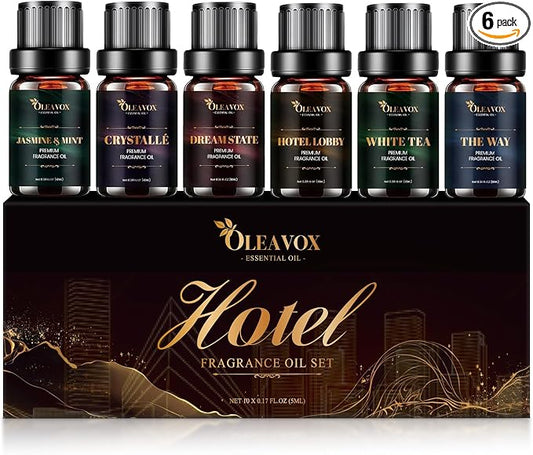 Hotel Diffuser Oils Gift Set, Essential Oils for Diffusers for Home, Luxury Fragrance Oil Set, Candle & Soap Making Scents, Jasmine & Mint, White Tea, The Way, Dream State, Hotel Lobby, Crystallé