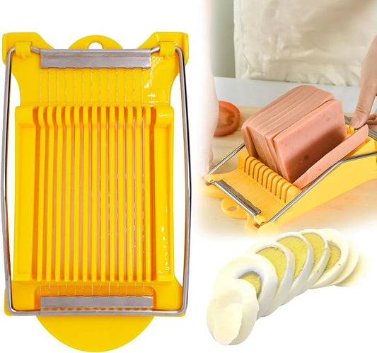 Egg Slicer for Hard Boiled Eggs, Food Slicer with 14 Stainless Steel Wires, Heavy Duty Hard Boiled Egg Cutter, Spam Slicer for Soft Fruit Strawberry Luncheon Meat Home Use (1Pcs, Yellow)