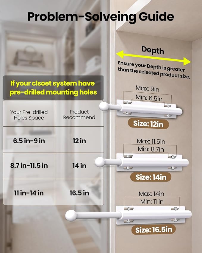 Supforce 14" Valet Rod for Closet Pull Out, Retractable Slide Out Valet Rod Closet Organization, Aluminum Valet Clothing Hanger Rods Perfect for Suits, Dresses & Freshly Pressed Clothes, White