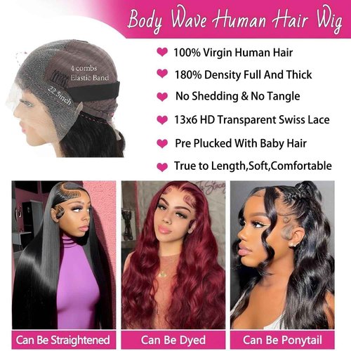 HANGFIRST 20 Inch 13x6 Body Wave Lace Front Wigs Human Hair Pre Plucked 180% Density HD Transparent Lace Frontal wig For Women Body Wave Wigs With Baby Hair