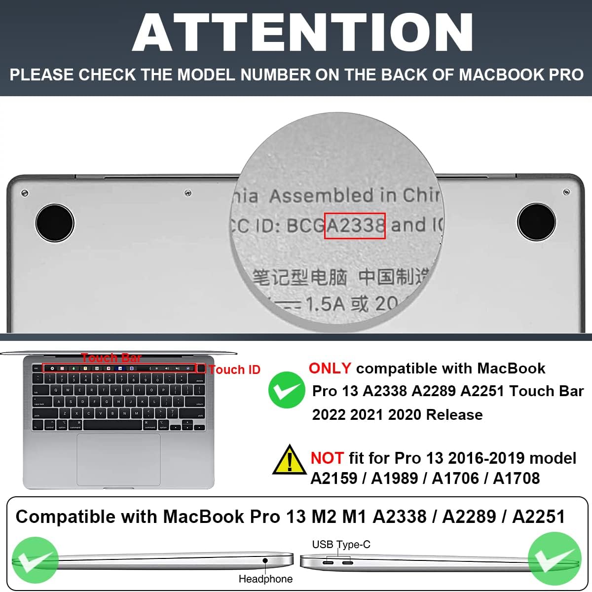for MacBook Pro 13 Inch Case 2022 M2 2020 2021 A2338 M1 A2251 A2289 with Touch Bar & Touch ID, Plastic Hard Case Keyboard Cover Screen Protector Webcam Cover Brush, Tropical Blue Flowers