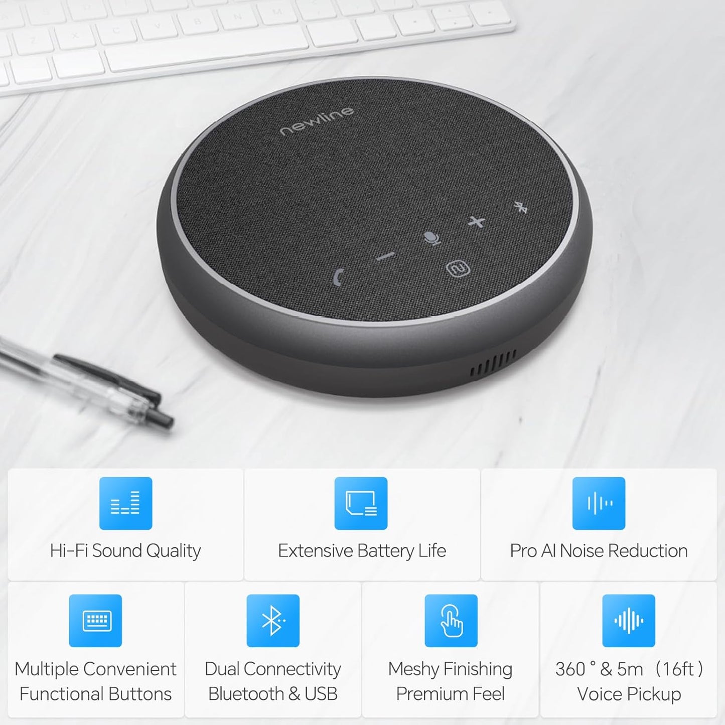N newline Conference Speaker and Microphone, 360 Voice Pickup, AI Noise Reduction, Dual Connectivity, USB C Conference Room Speaker for Meetings, NewPie