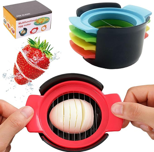 4-in-1 Stainless Steel Egg Slicer for Hard Boiled Eggs, Fruits & More – Effortless Egg Cutter for Salads, Sandwiches, Charcuterie Boards – (Perfect for Strawberries, Bananas, Grapes)