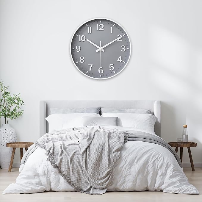 HZDHCLH Wall Clocks Battery Operated,Wall Clock Gray,14 inch Wall Clock Silent Non Ticking Modern 3D Numbers for Kitchen Bedroom Living Room Office Classroom Decor