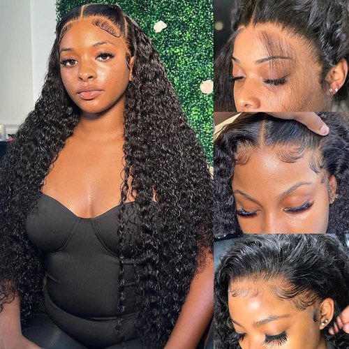Niu Mei Deep Wave Lace Front Wigs Human Hair 13x6 HD Lace Front Wigs Human Hair Pre Plucked 210% Density 20 Inch Natural Color