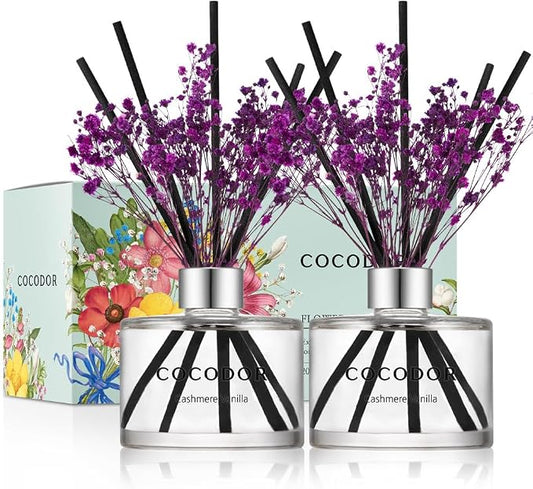 COCODOR Preserved Real Flower Reed Diffuser/Cashmere Vanilla / 6.7oz(200ml) / 2 Pack/Reed Diffuser Set, Oil Diffuser & Reed Diffuser Sticks, Home Decor & Office Decor, Fragrance and Gifts