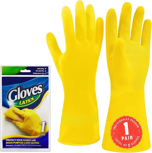 SteadMax 1 Pair Cleaning Gloves, Reusable Natural Rubber Dish Gloves, Latex Non-Slip Gloves for Kitchen, Household