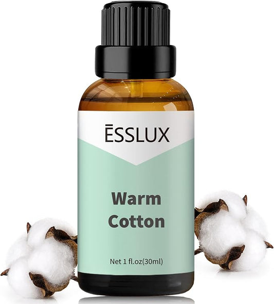 Warm Cotton Fragrance Oil - ESSLUX Aromatherapy Essential Clean Scented Oils for Diffuser, Massage, Soap, Candle Making Scents, Perfume, Home Fragrance, 30 ml