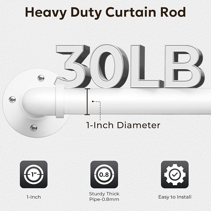 Zeerobee Curtain Rods for Windows 48 to 84, 1 Inch Industrial Wrap Around White Curtain Rod, Indoor/Outdoor Room Divider Adjustable Drapery Pole, 48"-86"