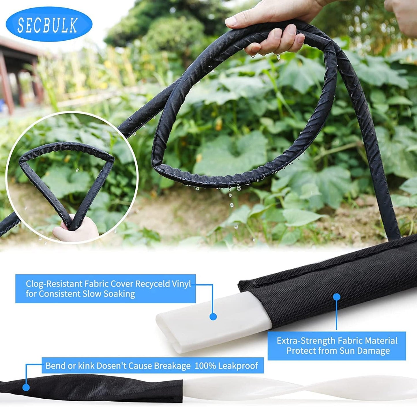 2025 Flat Soaker Hose 50 ft with Stakes for Garden, 50ft Linkable Drip Hose Diy Garden Irrigation System Saving 80% Water, Dual-layer Leak-free Design Water Hose with Holes