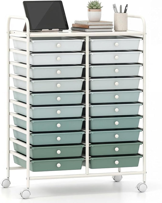 COSTWAY 20-Drawer Rolling Storage Cart, Utility Storage Organizer Cart for Tools, Scrapbook, Paper, Craft, Multipurpose Storage Trolley on Wheels for Home Office School