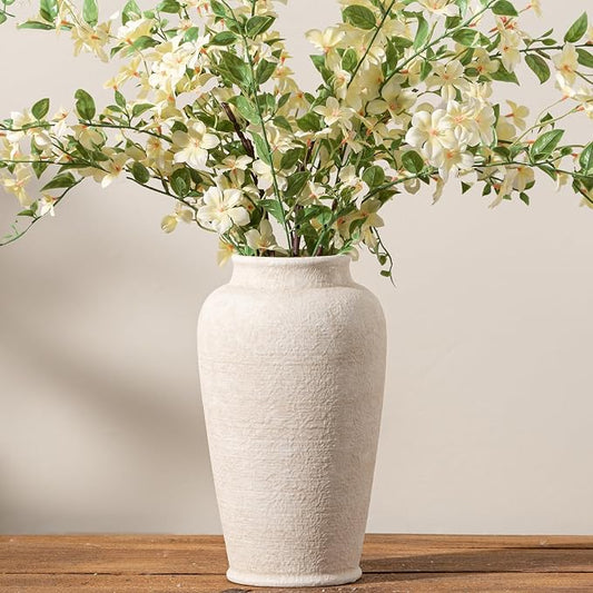 Ceramic Flower Vase, Large Flower Vase Tall Rustic Farmhouse Decorative Vase Floral Pottery Vases for Home Decor Table Living Room Entryway Mantel Bedroom Bathroom Kitchen - 11" W