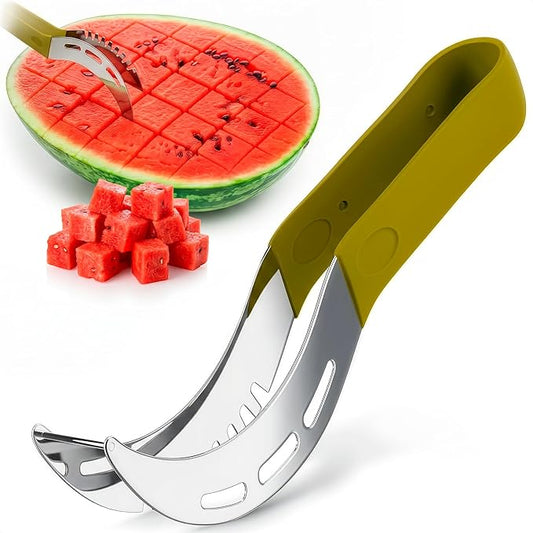 2-in-1 Watermelon Cutter Slicer Tool – Create Clean 1" Cubes & Slices with Watermelon Slicer for Cutting & Serving – Stainless Steel Fruit Cutter for 4th of July BBQ, Picnic, Camping & Snack Prep