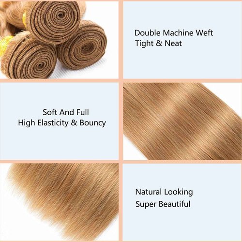 Habiliana Bundles Human Hair 26 28 30 Inch Straight Brown 27 Human Hair Bundles 11A Unprocessed Brazilian Virgin Quick Weave Hair Extensions for Black Women