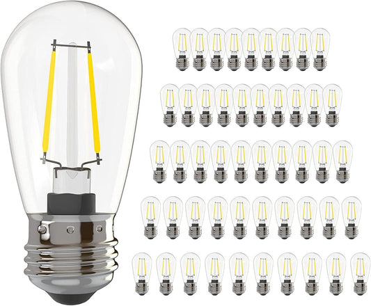 Banord 50 Pack Dimmable 2W S14 Replacement LED Bulbs, 2700K Warm White Waterproof Outdoor String Lights, Vintage Filament, Shatterproof E26 Screw Base Edison Light Bulbs