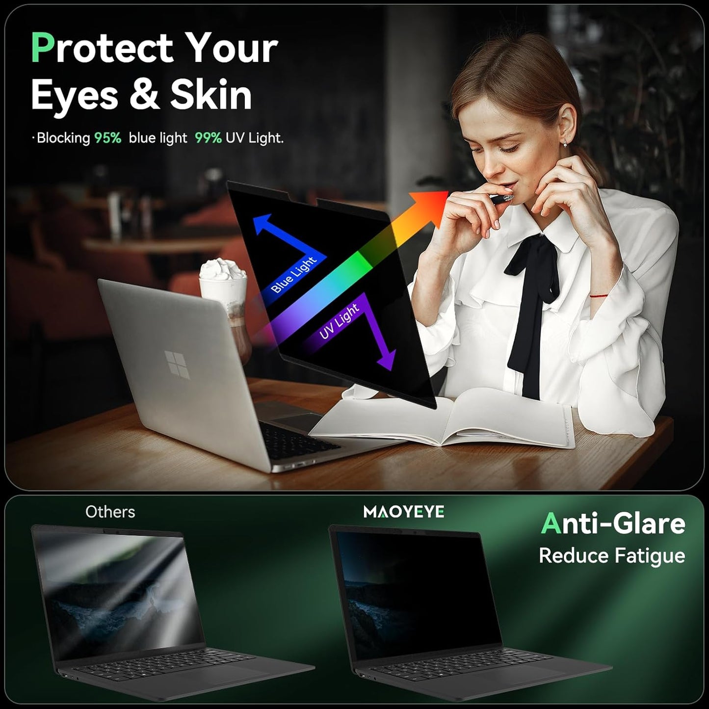 Magnetic 13.5 Inch Surface Laptop Privacy Screen for Microsoft Surface Laptop 5/4/3/2/1, Removable Film Anti-Spy Filter Black Security Protector, Anti Glare Blue Light Shield Matte Screen Guard
