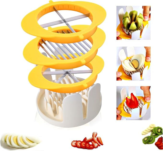 Jawbush 3-in-1 Egg Slicer with Sharp Stainless Steel Blades, Heavy Duty Multi-purpose Food Cutter for Slicing, Wedging & Quartering, Durable Blade Slicer for Hard Boiled Eggs, Strawberries & Kiwis