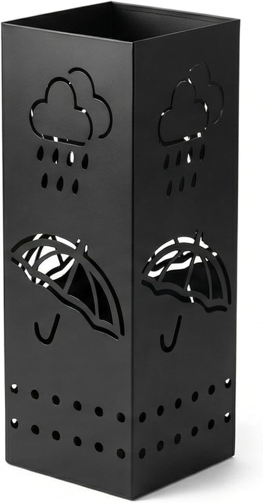 BEWBBAT Umbrella Stand Rack for Entryway, Black Square Metal Umbrella Holder, Free Standing Umbrella Storage Organizer Bin with for Home Office Hotel Decor, 6 x 6 x 17 Inch, Hold 6 Umbrellas