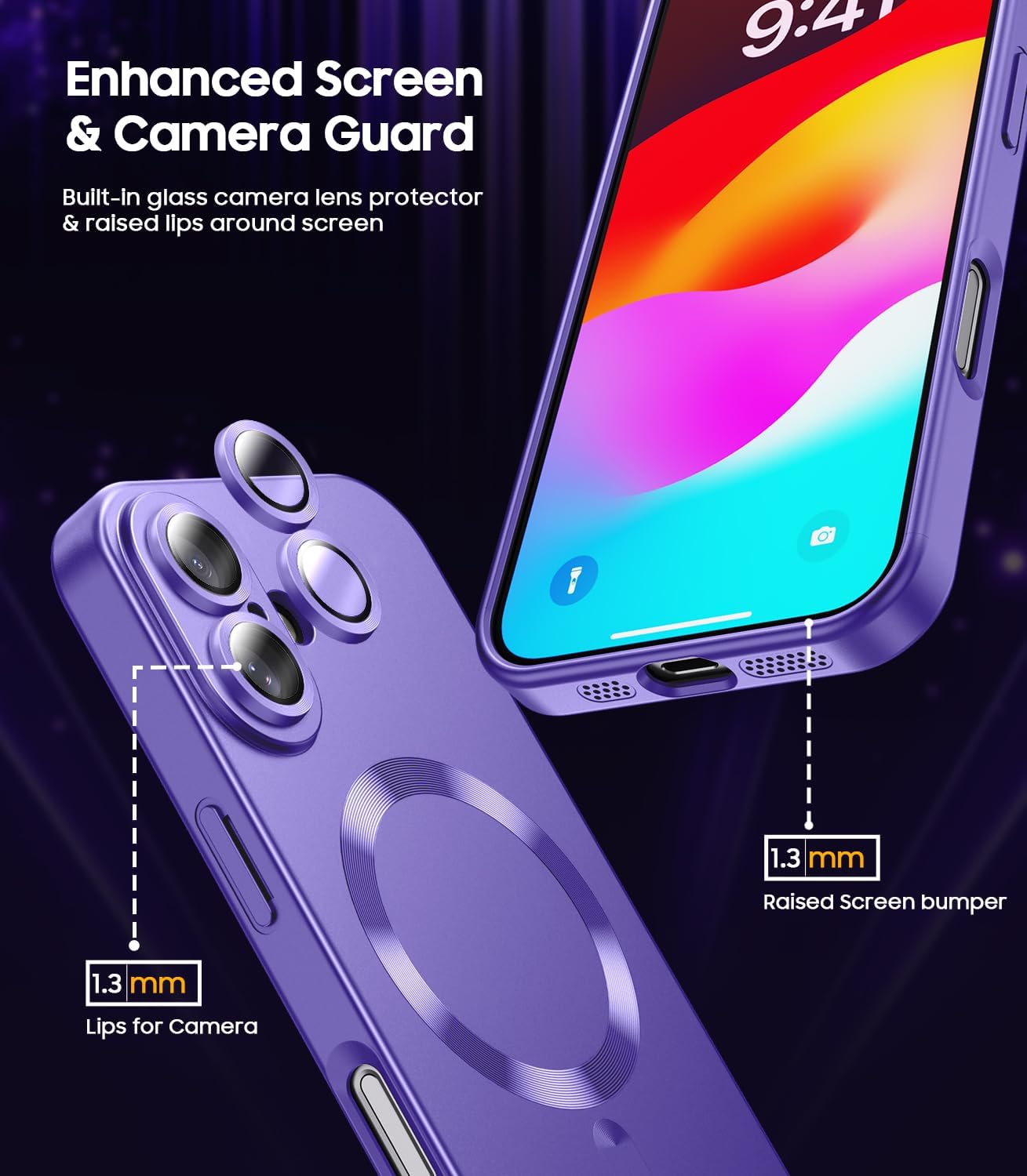 Magnetic for iPhone 16 Case [Compatible with MagSafe][Built-in Camera Lens Protector] Slim Soft Silicone Bumper Shockproof Metallic Luster Phone Case (Purple)