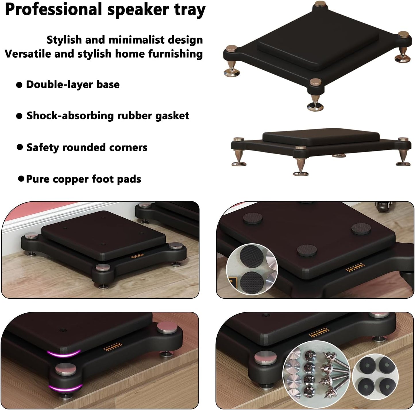 2pcs Subwoofer Isolation Stand, Double-Layered Speaker Isolation Stands with Stainless Steel Metal Feet, Acoustic Speakers Isolation Pad for Floor, Desktop (11.8×13.7in)