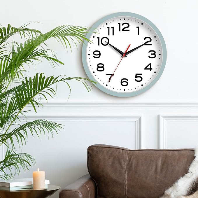 Roymnie Wall Clock Silent Non-Ticking Modern Clock Battery Operated10 Inch Small Classic Analog Decorative for Kitchen, Bathroom, Office, Bedroom, Home(Blue Gray)