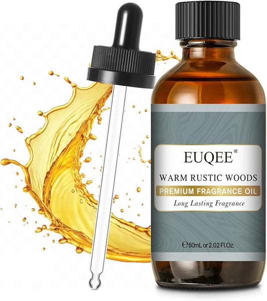 EUQEE Warm Rustic Woods Fragrance Oil Premium Fragrance Essential Oil 60ml with Glass Dropper for Diffuser, DIY Soap, Candle Making(2.02 Fl oz)