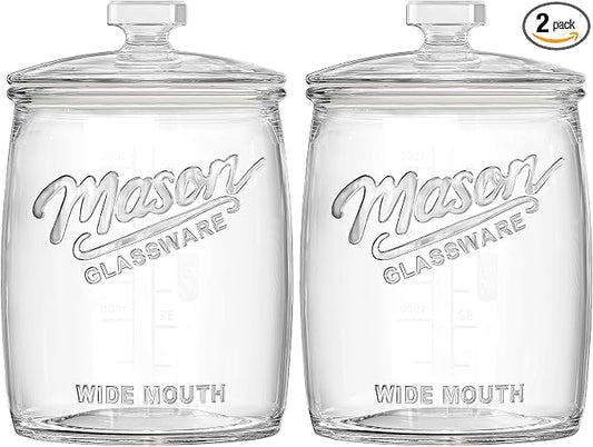 2 Pack Cookie Jar, 1 Gallon Glass Jar with Airtight Lids - Large Wide Mouth Mason Jar for Kitchen Pantry& Laundry Room, Glass Apothecary Canisters Sets for Candy, Flour, Rice, Coffee, Display