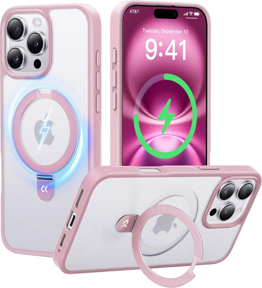 CASEKOO Designed for iPhone 16 Pro Case with Magnetic Invisible Stand [Military Drop Protection] [Compatible with MagSafe] Shockproof Translucent Matte Slim Phone Cover 6.1", Pink