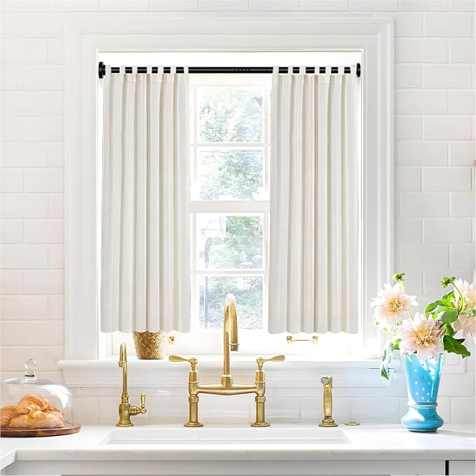 MEXAU Black Tension Curtain Rod 40-183 Inch Long Tension Rod 1.26" Spring Tension Curtain Rod Adjustable Curtain Rods No Drilling Tension Shower Rod Curtain Tension Rod for Bathroom Windows Doorways