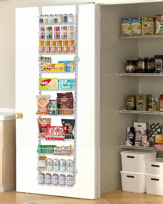 VEVOR Over the Door Pantry Organizer, 10-Tier Pantry Organization and Storage, Heavy-Duty Steel Hanging Spice Rack, Adjustable Wall Seasoning Shelves, for Home Kitchen Laundry Room Bathroom, White