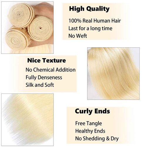 Fabimiya 26 28 30 Inch Bundles Human Hair Blonde 613# Straight Wave Human Hair Bundles Unprocessed Soft Sewn In Hair with Double Weft for Black Women