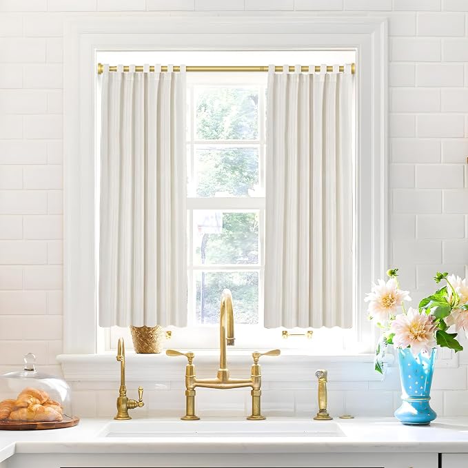 MEXAU Tension Curtain Rod For Window 45-77 Inches Adjustable Expandable Gold Spring Tension Rod Spring Curtain Rods No Drilling Extension Rods Tension Rod for Closet Doorway Kitchen