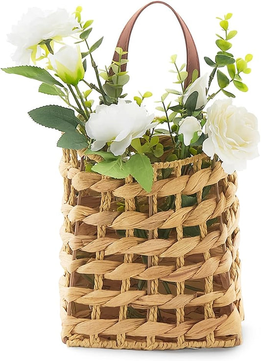 Wall Hanging Basket Decorative Boho Mounted Organizer Dried Flower Plants Front Door Basket for Garden Farmhouse Home
