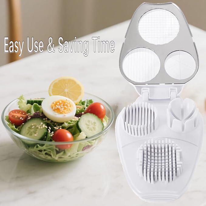 3 In 1 Egg Slicer for Hard Boiled Eggs,3 Slice Modes Egg Cutter,Stainless Steel Dicer for Strawberry Mushroom Grape Cherry, Multifunctional Food Cutter Slicer for Home Kitchen Chopper Gadgets (White)