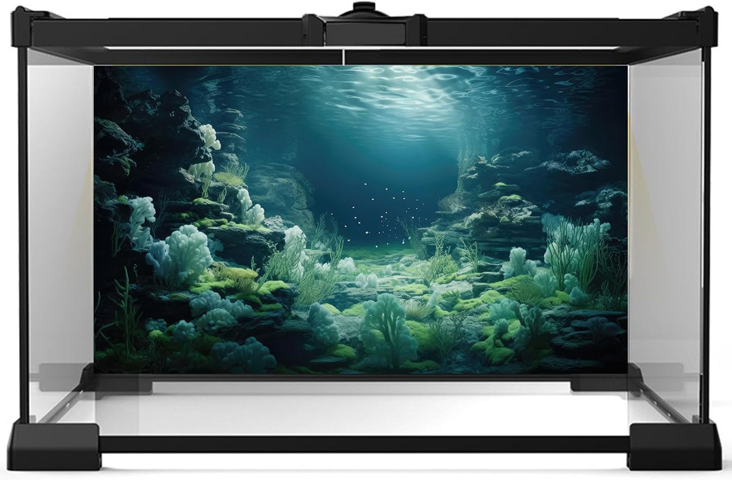 Aquarium Background Underwater Bioluminescent Life Coral Terrarium Backdrop White Coral Lush Moss Fish Tank Background Rock Sunlight Rays Tank Aquarium Wallpaper Poster Vinyl 72x18in