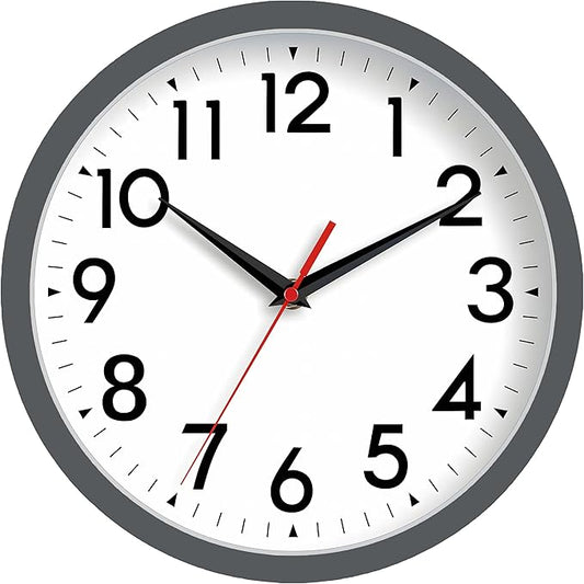 DAXSMY Wall Clock Small Analog 8 Inch Silent Non Ticking Battery Operated Modern Simple Decorative for Kitchen Office Bedroom Bathroom Living Room(Gray)