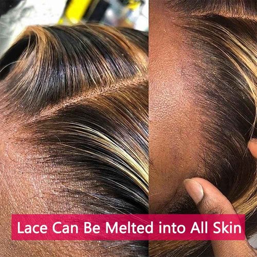 Sunelk Highlight Ombre Lace Front Wig Human Hair Colored 4/27 13x6x1 HD Transparent Lace Frontal Wigs Ombre Blonde Straight Human Hair Wigs for Women 150% Density Pre Plucked 22 inch