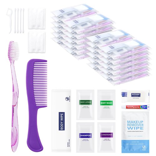 HQSLsund 50 Kits Travel Toiletry Kit Bulk, Personal Hygiene Kit, Disposable Hygiene Kit Homeless Care Supplies Charity Kit For Home, Hotel, Camping, Travel