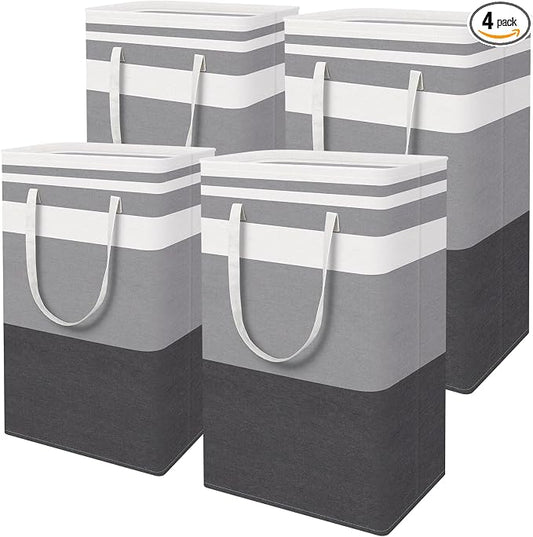 HomeHacks 4-Pack Large Laundry Basket, Waterproof, Freestanding Laundry Hamper, Collapsible Tall Clothes Hamper with Extended Handles for Clothes in the Dorm and Family-(Gradient Grey, 88L)