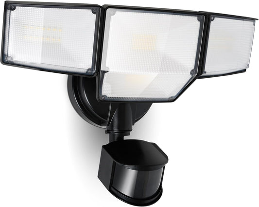 LUTEC 80W 9000LM LED Security Light Motion Sensor Outdoor Lights, 4 Head LED Flood Lights Outdoor 5000K Daylight, IP65 Waterproof, Motion Detected Lights for Outside, House, Garage, Yard (Black)
