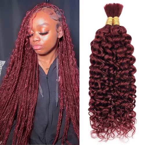 Human Braiding Hair Water Wave Bulk Human Hair For Braiding 100g (1pack-2bundles) No Weft 100% Unprocessed Virgin Human Braiding Hair For Boho Braids Water Wave Micro Braiding Human Hair 24inch #99J